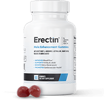 Erectin Gummies bottle — 60 pomegranate gummies with beet root and amino acids