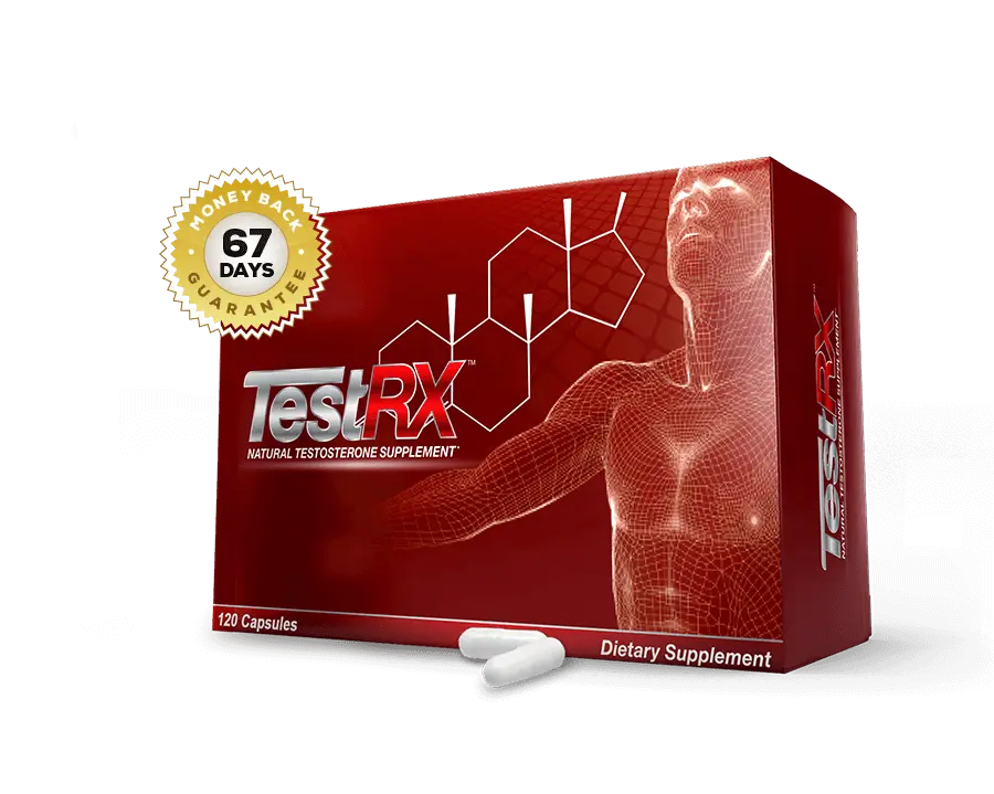 TestRX natural testosterone supplement box — 120 capsules